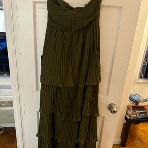 Lulu's Olive Green Pleated Maxi Dress